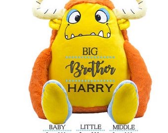 Cubbie Monster, Embroidered Plush, Personlized Monster, Big Brother, Little Brother, Stuffed Monster, Stuffed Animal, Embroidered Plush,