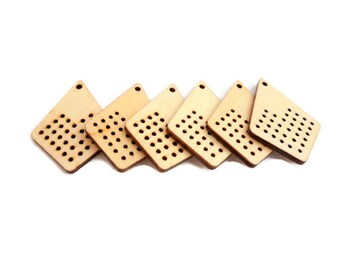 Wood charm pendant rhombus cross stitch wood crafts DIY sewing pendant wooden charm key ring making jewellery pendants