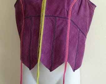 Atsuro Tayama purple pigskin waistcoat with ribbon detail