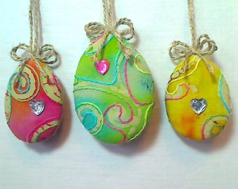 Fabric Egg Ornaments | Easter Eggs | Spring Decor | Easter Decor | Holiday Decor | Party Favor | Tree ornament | Folk Art | Set/3 | #2