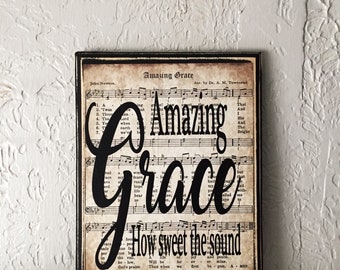 Amazing Grace, Amazing Grace Wood Sign, Amazing Grace Sign, Amazing Grace Hymn Sheet, Vintage Hymn Wall Decor, Inspirational Gifts for Her
