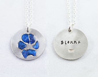 Silver Cat or Dog Paw Print on a Custom Pendant necklace / keychain - Pet Memorial Jewelry, Dog or Cat Lover, Pet Jewelry, Paw Print Jewelry