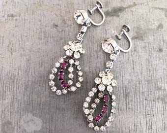 Vintage diamante earrings, rhinestone earrings, vintage earrings, vintage bridal, dangle earrings, chandelier earrings, purple rhinestones