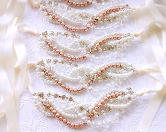 Pearl and Rhinestone Statement Necklace, Bridal Pearl Necklace, Chunky Pearl Necklace with Ribbon