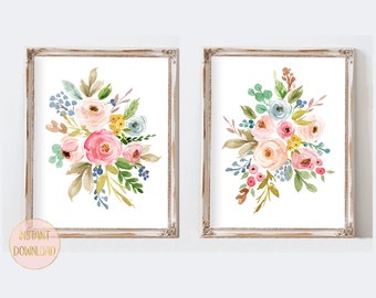 Floral Watercolor Wall Art, Watercolor Flower Prints, Girls Nursery Art, Floral Nursery Art, Printable Nursery Art