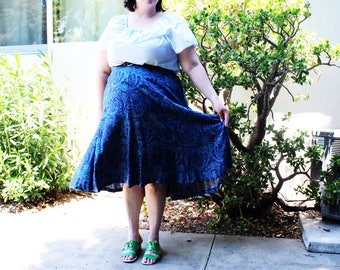 Plus Size - Vintage Blue Paisley Swing Skirt (Size 24W)