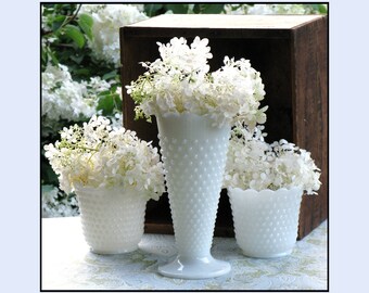 Vintage Hobnail Milk Glass Collection - Cottage Chic Trio
