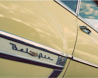 Classic Car Photograph - Yellow Chevrolet Bel Air Car Art - 8x10 Limited Edition Photograph - Vintage Automobile Reflection Photography