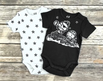 Set of 2 Grey Zombie Pirates & Stars Short Sleeve Rompers by Ranocky