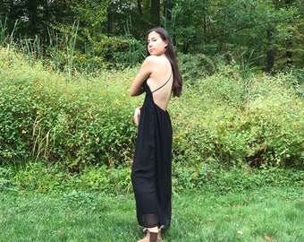Black Backless Maxi Racerback Dress