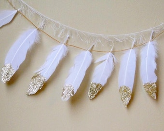 Paillettes d’or trempé plumes - plumes Garland - Boho Decor