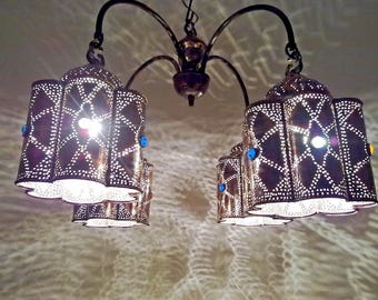 BR44 Vintage Reproduction Egyptian Jeweled Spider Brass Chandelier