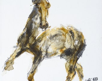 Mixed Media Painting of a Horse, Equine Art, Animal, Modern & Contemporary Original Fine Art