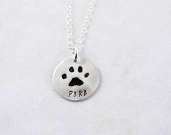 Silver Cat or Dog Paw Print on a Custom Pendant necklace / keychain - Pet Memorial Jewelry, Dog or Cat Lover, Pet Jewelry, Paw Print Jewelry