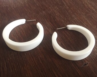 White Hoop Earrings - Frosted White Hoops - velvet tapered lucite hoop earrings - The Lola Hoop