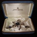 Reserved for Liliana - Vint Crown Trifari Flower Pin / Earring Set – Silvertone w/ Blue Rhine – Orig Box
