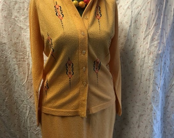 Retro two piece tangerine knit set medium women's clothing