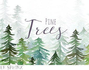Watercolor Pine Trees Clipart | Christmas Clipart - Winter Conifers, Watercolor Forest, Winter Wedding, Digital Instant Download PNGs