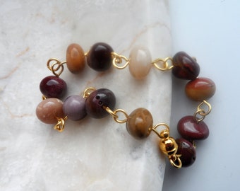 Mookite Rosary Linked Bracelet with Gold Plated Wire and Magnetic Clasp, Gift for Her, Mothers Day, Gift For Women