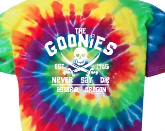 The GOONIES Never Say Die Tee Shirt Funny Tie Dyed Geek Jock College Frat Boy Party COLORS FREE Shipping