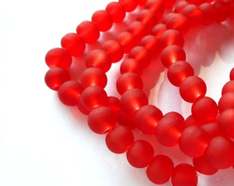 50 Red Frosted Glass Beads 6mm - 29-8