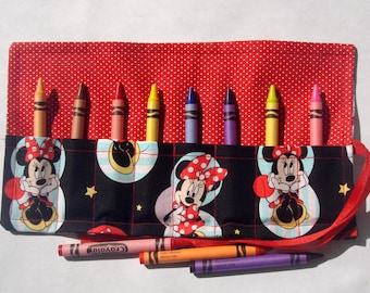 Crayon Roll Up Crayon Holder Minnie Mouse - Holds 8 Crayons