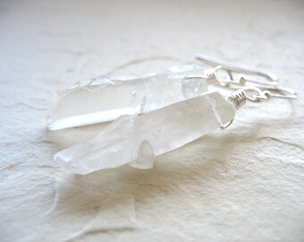 Quartz Crystal Point Earrings, Handmade Artisan Gemstone Dangle Drop Earrings, Gemstone Earrings, Dangle Drop Earrings, Stone Jewelry