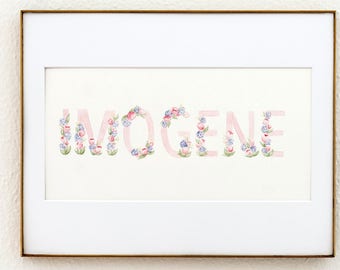 Pink and Blue Block Letter Custom Name Watercolor