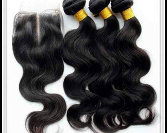 100 % top quality Virgin bodywave hair bundles. 3 bundles in various lengths with a lace front closure(4×4).