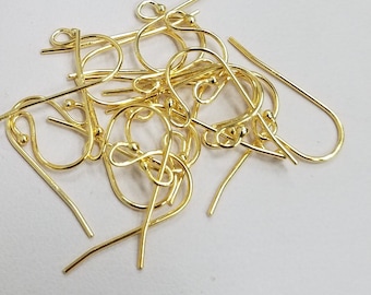 18k Gold over Sterling Silver Earring Wire, Ball End, 21 Gauge, 1 Pair, Vermeil