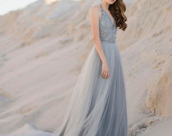Tulle wedding skirt, bridal blue skirt
