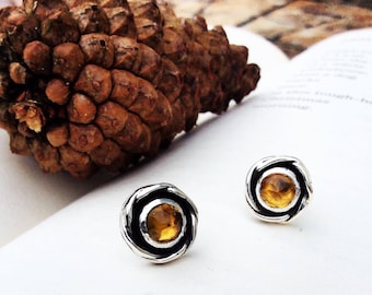 Citrine Rose - Sterling Silver Stud Earrings