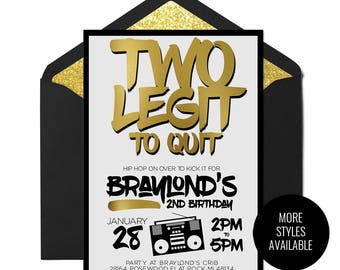 Two Legit To Quit, Hip Hop Birthday Invitation, Dance Party Invitation, Hop Hop Birthday Party, Printable Hip Hop, Printable Invitation
