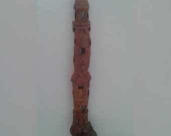 Cottonwood Bark Lighthouse Carving Housewarming Gift Woodcarving Handmade