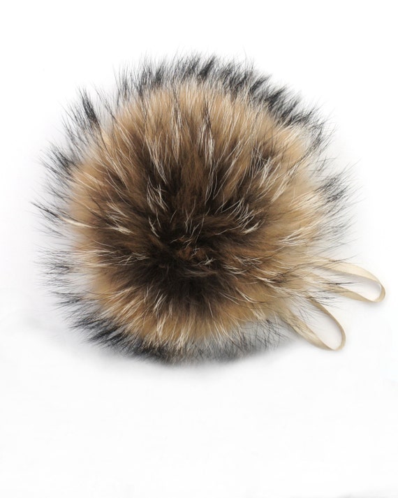 large pom pom fur keychain Fox Fur Pom Pompom Hat Large Fur Raccoon Pompom Real Pom Pom