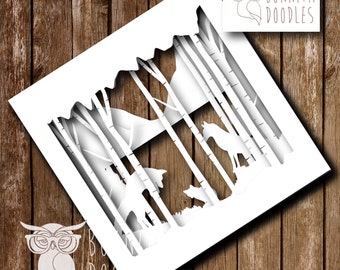 Layered Forest Paper cut Fox Family Personal