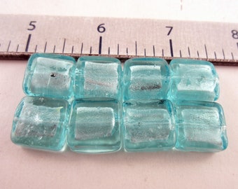 Silver Foil Beads 15x15 sq mm 8 beads light aqua