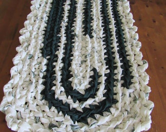 Eggshell & Forest Green Crocheted Rag Rug CP114