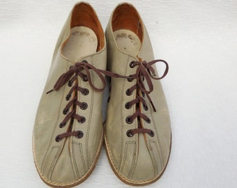 Tan / Grey Leather 'Brunswick' Bowling Shoes - Women's 6 1/2