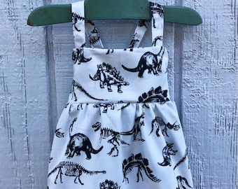 Dinosaur Baby Dress, Baby Dinosaur, Baby Summer Dress, Baby White Dress, Toddler Dinosaur Dress
