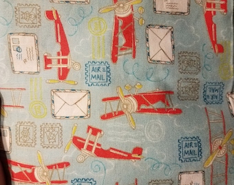 Fitted Crib Sheet Vintage Postage Airplane Red Blue Boy Bedding Nursery