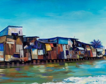 Vietnam Landscape. Ocean Painting. Mekong Delta Vietnam. Asian Landscape