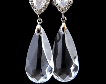Bridal Earrings Crystal, Drop Earrings, Silver Bridesmaid Earrings, Teardrop Earrings for Bridesmaids, Bridal Jewelry, Clear Crystal Earring