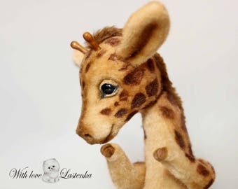 Giraffe teddy Christopher OOAK collectible artist handmade plush stuffed teddy bear toy cute giraffe cub realistic bear (made to order)