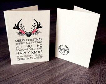 Printable Christmas Cards - Vintage Antler Design