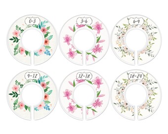 Baby Closet Dividers, Pretty Flowers, Girl, Set of 6 Size Organizers