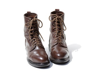 Vintage Dark Brown Leather Steel Toe Work Boots / size 8.5