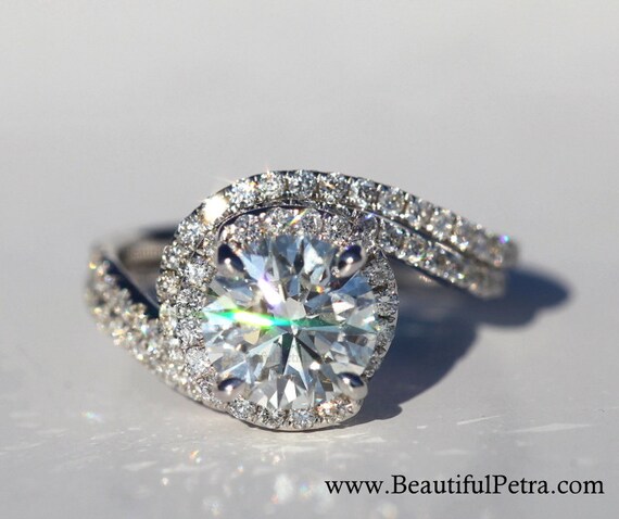 14k white gold diamond engagement ring and wedding band set halo unique thin swirl pave weddings luxury brides bp0013 - Engagement Ring And Wedding Band Set 14k white gold diamond engagement ring and wedding band set halo unique thin swirl pave weddings luxury brides bp0013 - Engagement Ring And Wedding Band Set