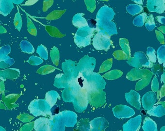 Marcus Bros - Sea Glass Blue Water Floral by Nancy Rink / Teal, Blue, Green Floral