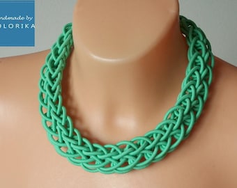 Tribal necklace African necklace mint necklace chunky statement necklace knotted necklace multistrand bib boho chic fiber mint jewelry